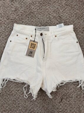 Golden Goose Ivory Frayed Hem Denim Shorts